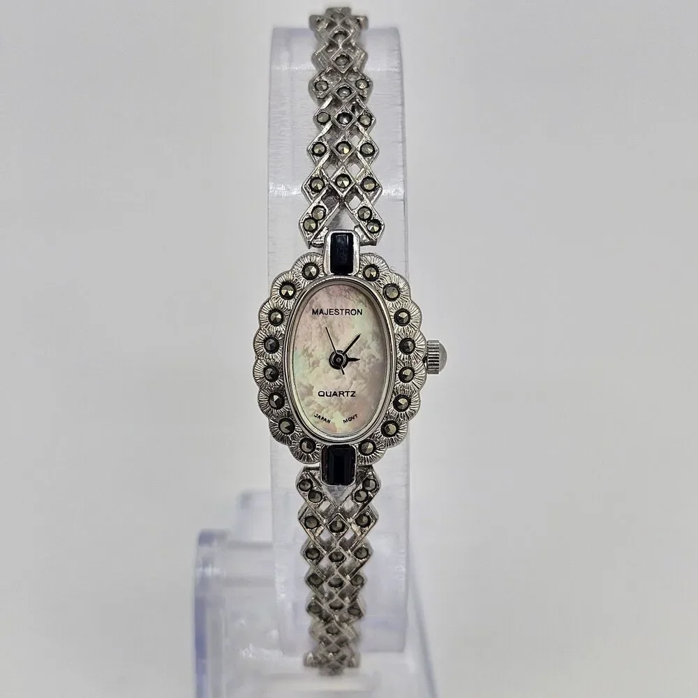 VTG Majestron Watch Women 18mm Marcasite MOP Oval Dial‎ 7